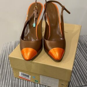 Sergio Rossi Brown and Orange Slingback Heels